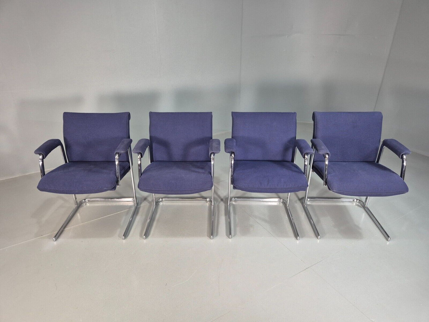 4 Vintage Elbow Chairs Blue Chrome Frame Boss Design 2004 EB7877 MDIN