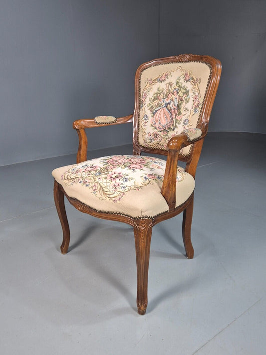 Vintage Danish Lounge Chair Fauteuil Floral Tapestry Hardwood Retro EB8083 VCAR