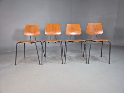 4 Vintage Danish Stacking Chairs Teak Plywood Steel Frame 1960 Retro EB8366 MSTA