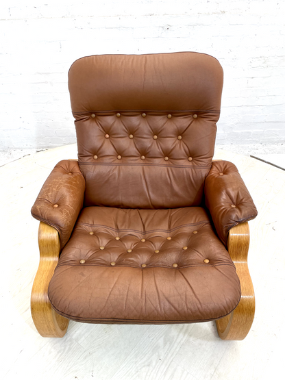 EB4391 Vintage Danish Leather Lounge Chair, Bentwood Frame, Retro, MCM MBEN