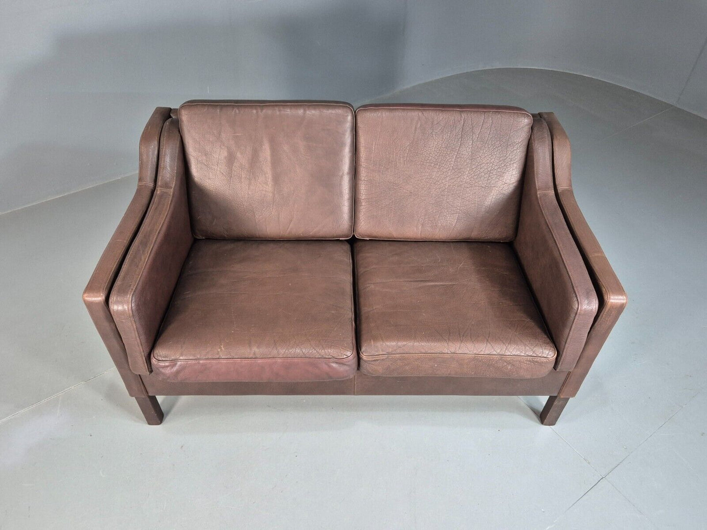 Vintage Danish 2 Seat Sofa Brown Leather Mogensen Style 1970s Retro EB7648 M2SS