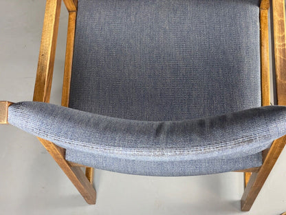 EB6148 Vintage Elbow Chair by Slagelse Oak Blue Cotton Danish Lounge MDIN