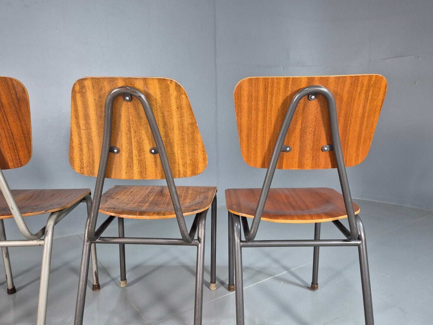 4 Danish Stacking Chairs Harlequin Set Teak Steel Mid Century Retro EB8334 MSTA