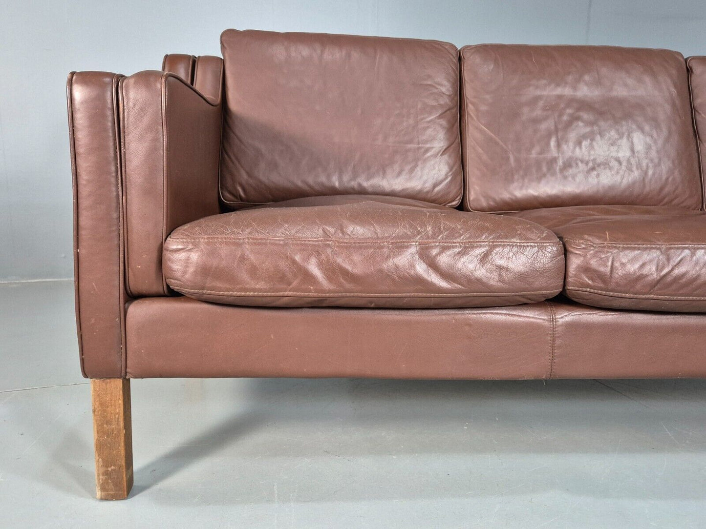 Vintage Danish 3 Seat Sofa Brown Leather Mogensen Style 1970s Retro EB7646 M3SS