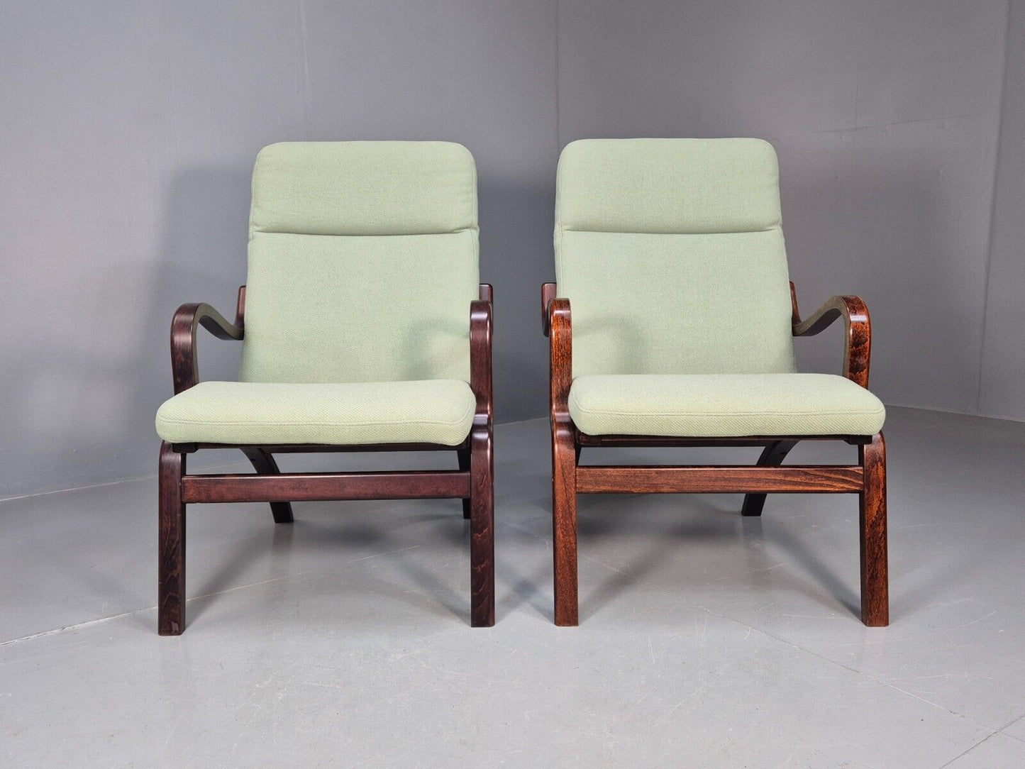 Pair Of Vintage Danish Stouby Mint Green Bentwood Armchairs EB8521 MBEN