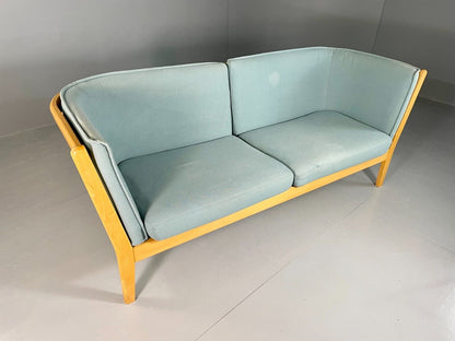 EB6517 Vintage Danish Stouby 2 to 3 Seat Sofa Curved Beech Retro MCM Blue M2SS