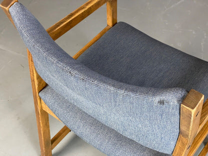 EB6160 Vintage Elbow Chair by Slagelse Oak Blue Cotton Danish Lounge MDIN