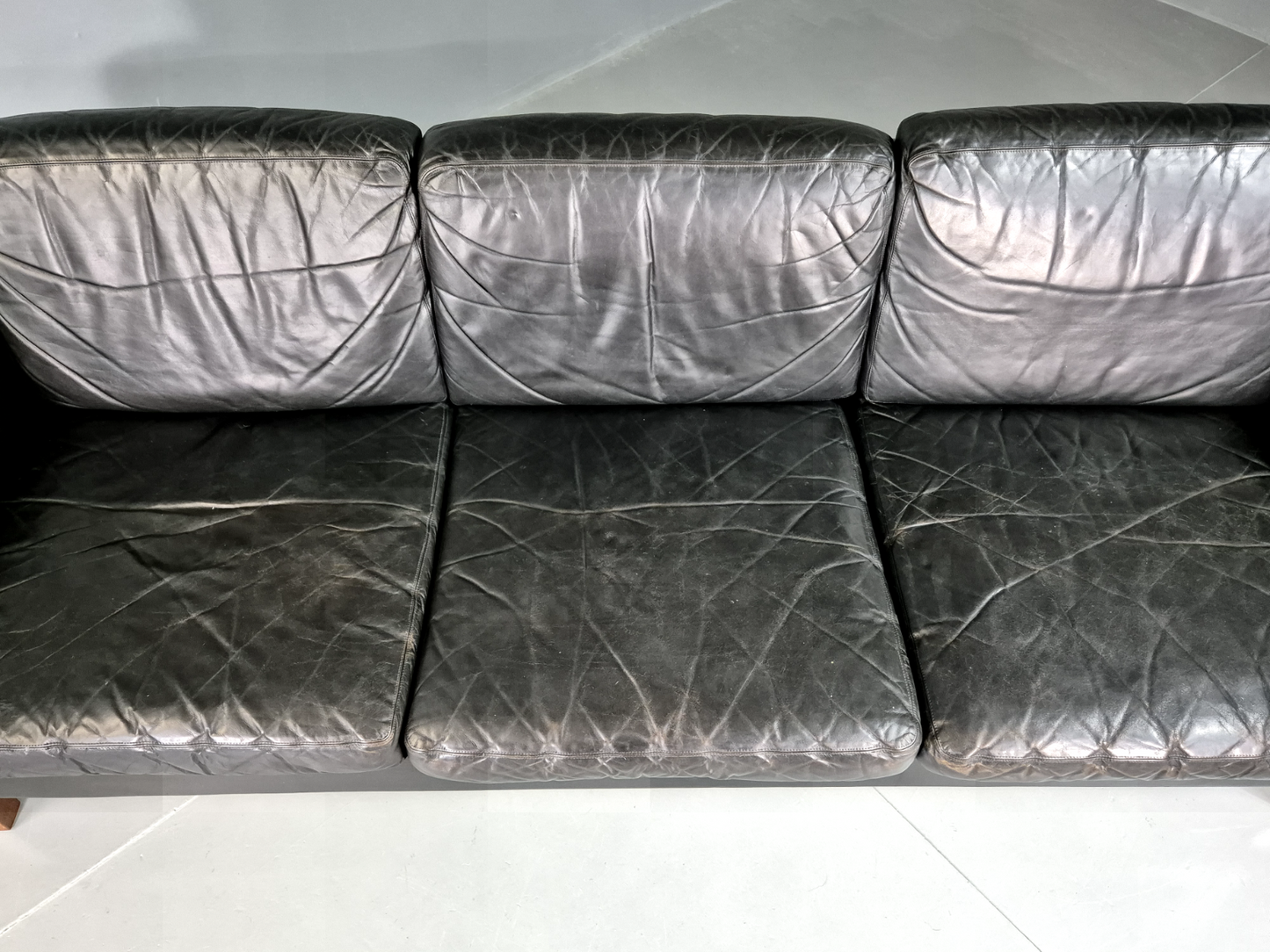 Vintage 3 Seat Sofa Black Leather Fribyter Gotland Ikea 1960s Retro EB7097 M3SS