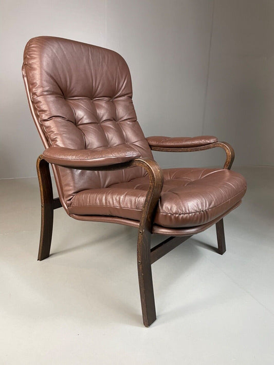 EB4983 Vintage Danish Leather and Vinyl Lounge Chair, Bentwood Frame, Retro MBEN