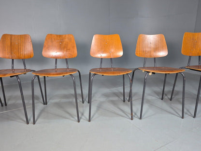 6 Vintage Danish Stacking Chairs Teak Plywood Steel Frame 1960 Retro EB8375 MSTA