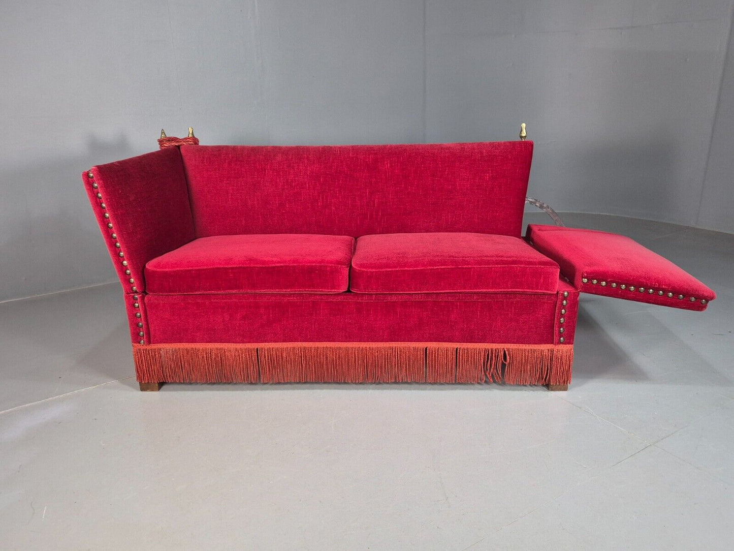 Vintage Danish Drop Arm Knoll Style 2 Seat Sofa Red Velour EB8063 V2SS