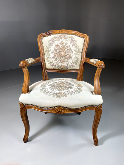 EB5580 Vintage Danish Louis Style Fauteuil Chair, Embroidered Upholstery, VCLO