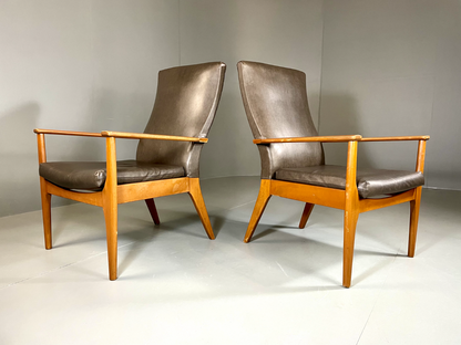 EB6264 2 Parker Knoll PK988/1023 Lounge Chairs, Beech, Vinyl, MCM, Retro, MNOR