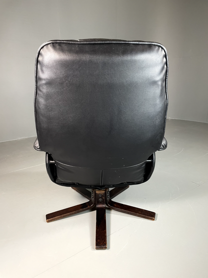 EB6065 Vintage Danish Swivel Chair Recliner Black Vinyl Retro MSWI