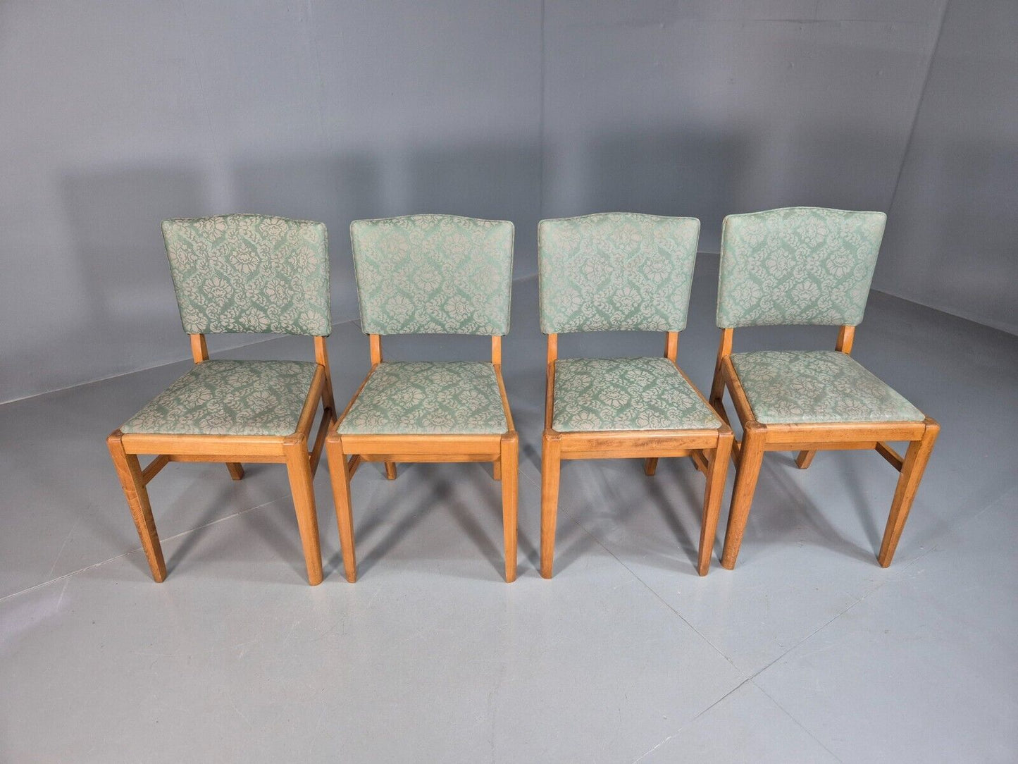 4 Vintage Dining Chairs Green Embossed Vinyl Beech Frame 1960s Retro EB7868 MDIN