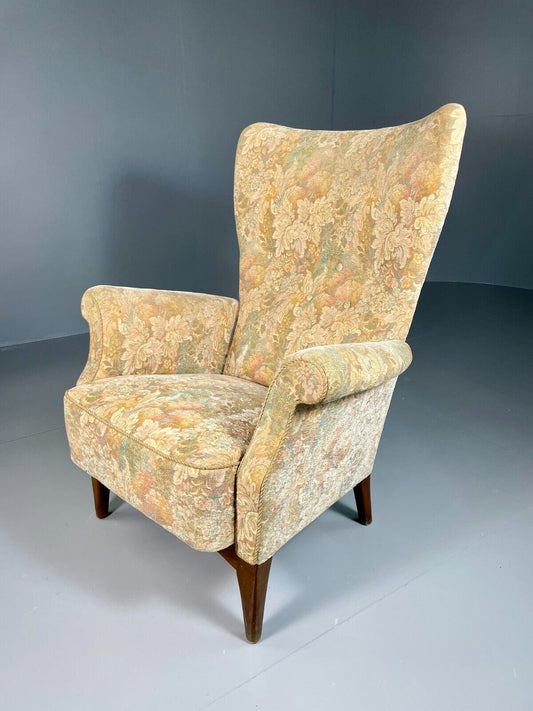 EB6488 Vintage Danish High Back Armchair Floral Pattern 1960s Retro MNOR