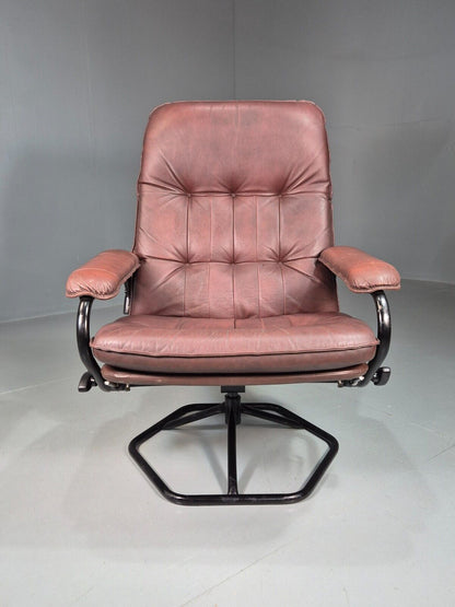 Vintage Danish Swivel Recline Chair Leather and Vinyl 1980s Retro EB7812 MSWI