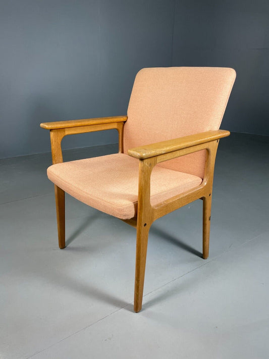 EB6976 Vintage Danish Elbow Chair Oak Frame Peach upholstery OD Mobler MCM MNOR