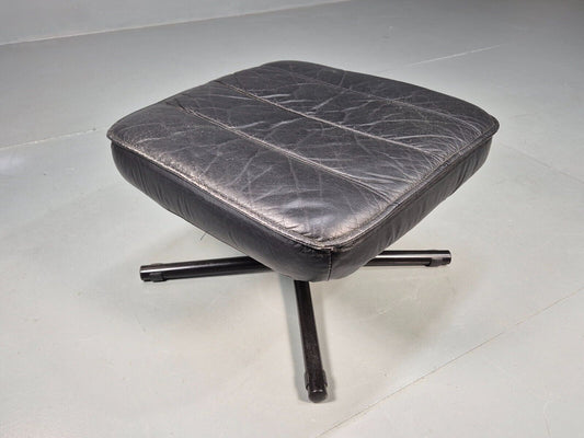 Vintage Danish Black Leather Footstool Black Metal Base EB8692 MFOO