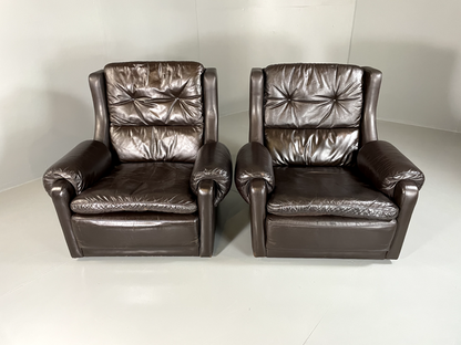 EB5688 2 Vintage Danish Style Wingback Leather Lounge Chairs, 1970s, Retro. VLEA