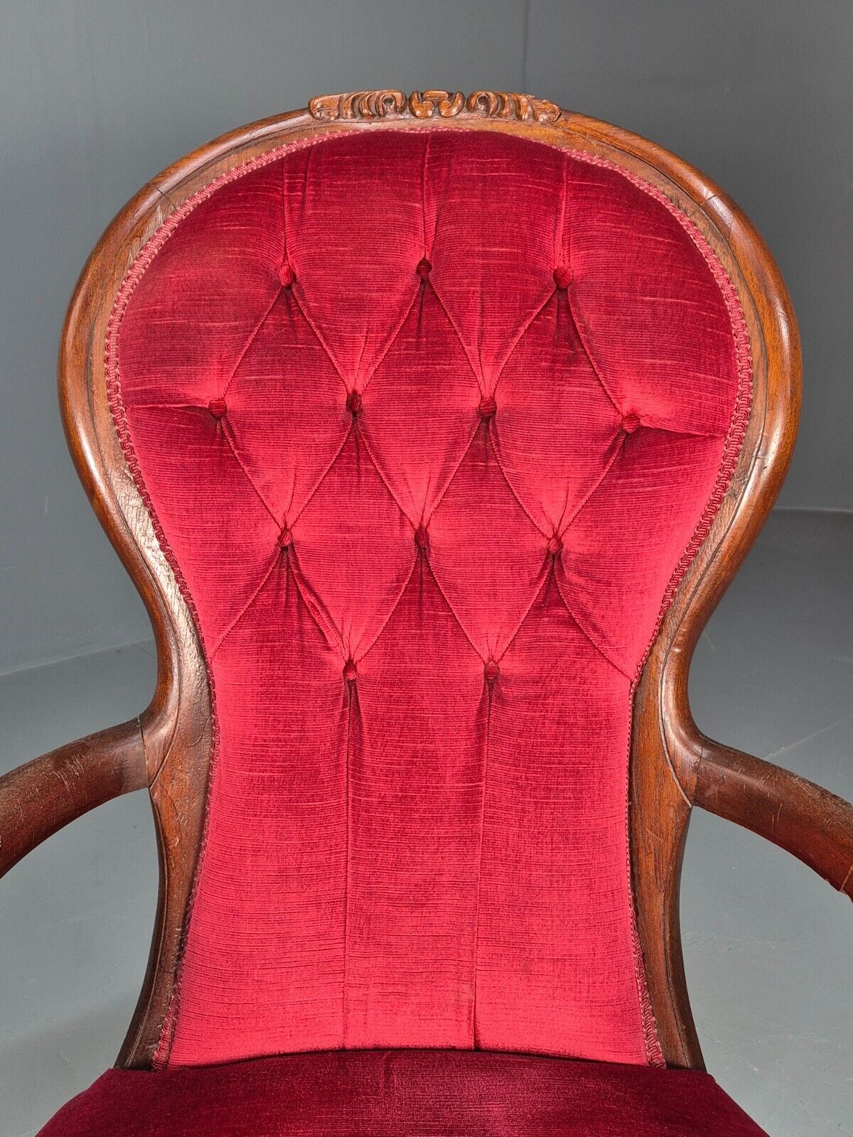 Vintage Fauteuil Chair Red Buttoned Velour Mahogany Antique 1900s  EB8440 VCAR