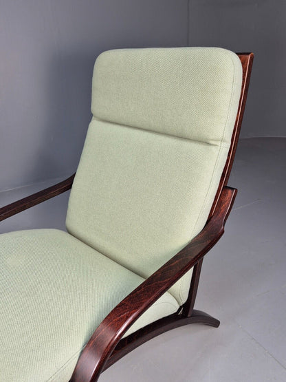 Vintage Danish Lounge Chair Mint Green Wool Bentwood Stouby 1980s EB8535 MBEN