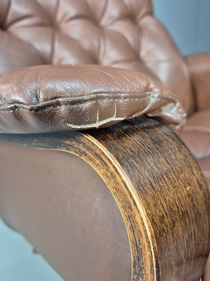 Vintage Danish Brown Leather & Vinyl Bentwood Swivel Chair Retro EB8480 MSWI