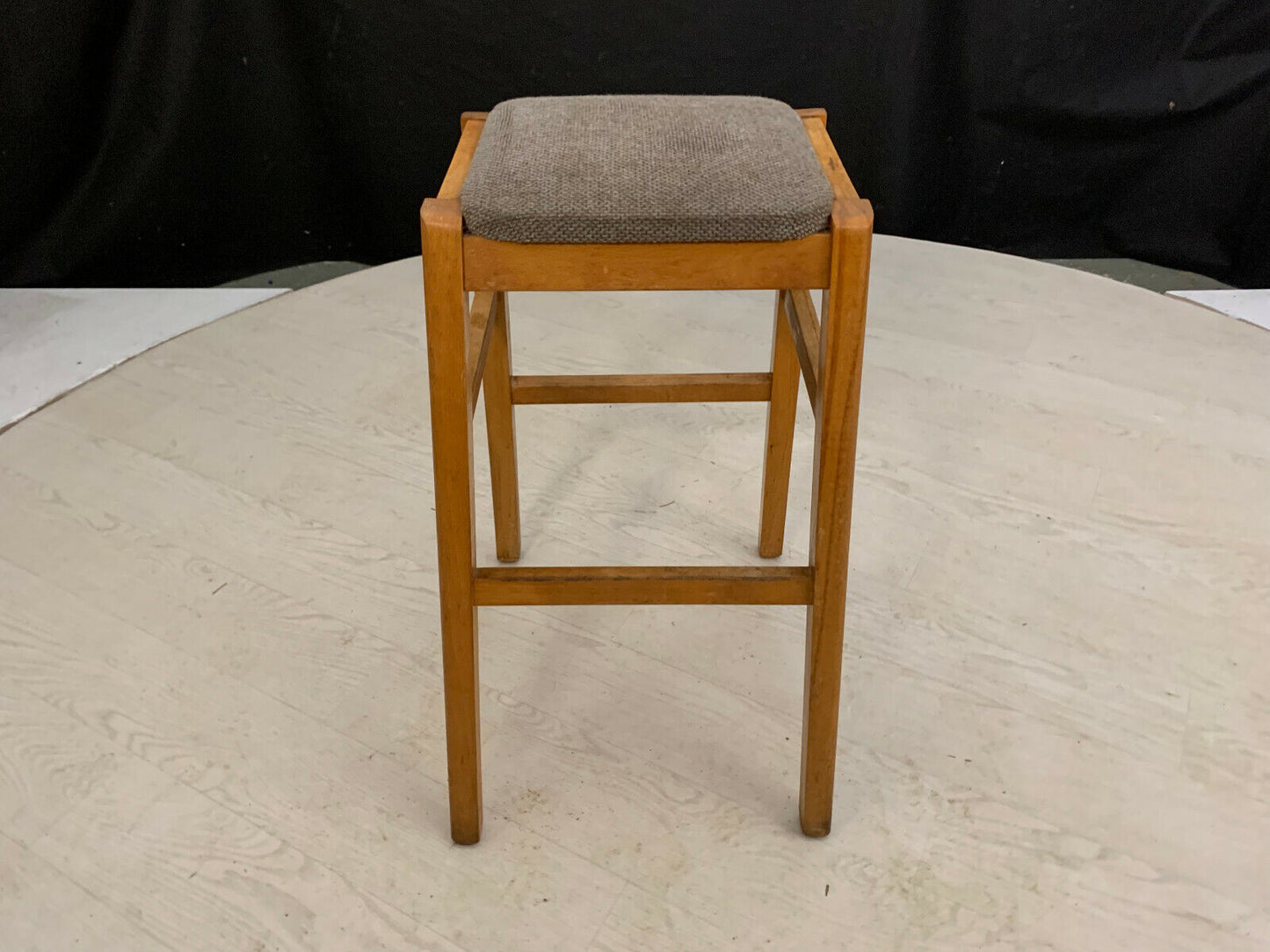 EB2360 Beech Stool with Beige Wool Seat Cushion Vintage Kitchen Dining Bar MDIN