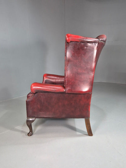 Vintage Wing back Lounge Chair Red Leather Chesterfield Queen Anne EB7806 VCHE