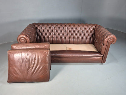 Vintage Chesterfield Sofa Brown Leather 3 Seat 19790s Retro EB8190 VCHE