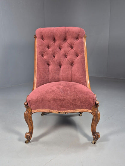 Vintage Nursing Chair Pink Cotton Fruitwood Frame 1800s Antique EB8454 VCLO