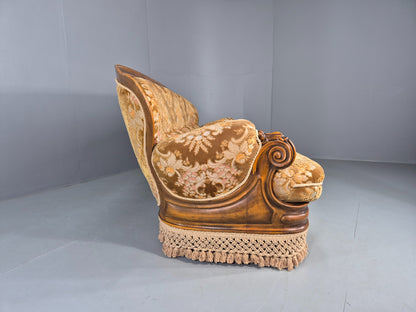 Vintage Danish 1970s 3 seater Sofa Gold Floral Upholstery Hardwood Frame EB12743