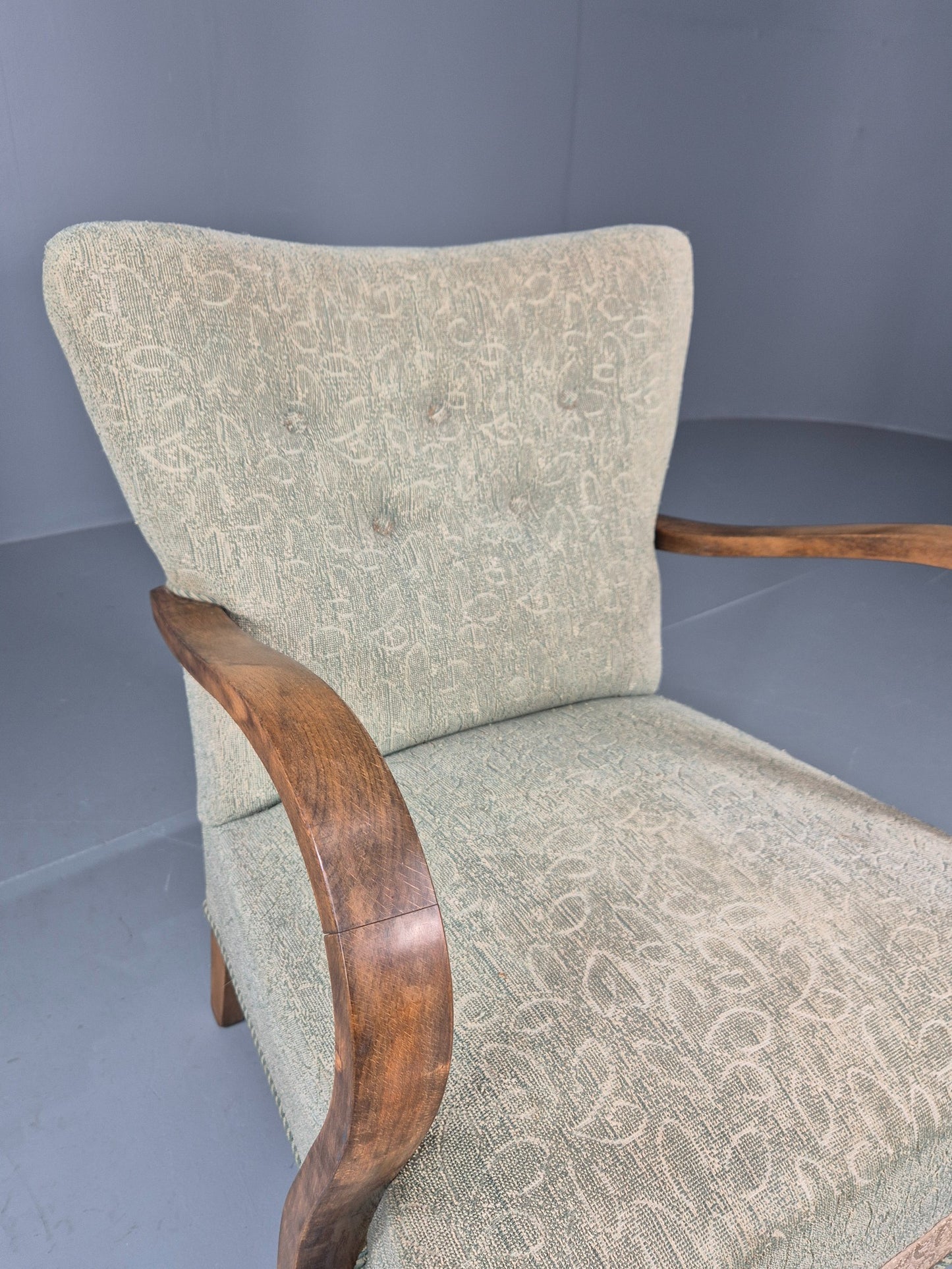 Vintage Art Deco Danish Armchair Beech Frames Original Upholstery EB11956