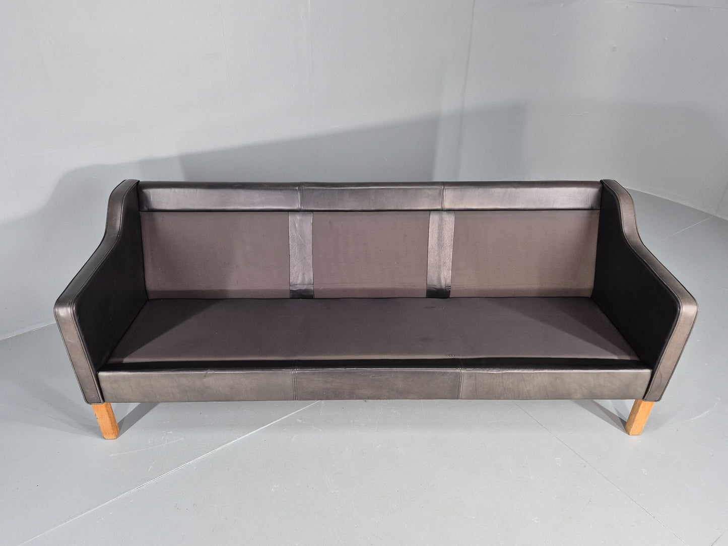 Vintage 3 Seat Sofa Danish 1970s Retro Black Leather Mid Century Modern EB12425