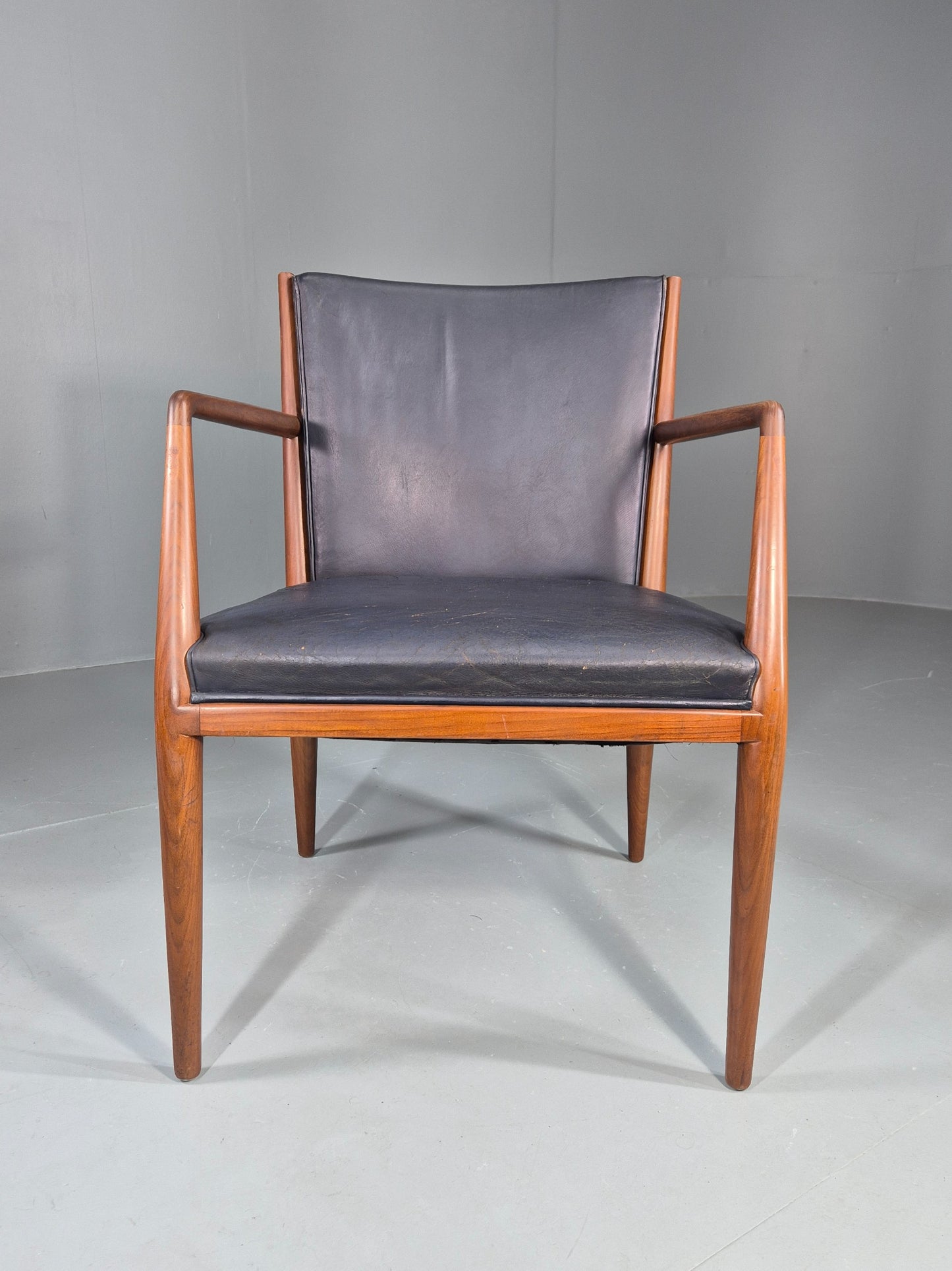 Vintage Mid Century Teak Armchair Blue Leather 1960s Retro EB11901