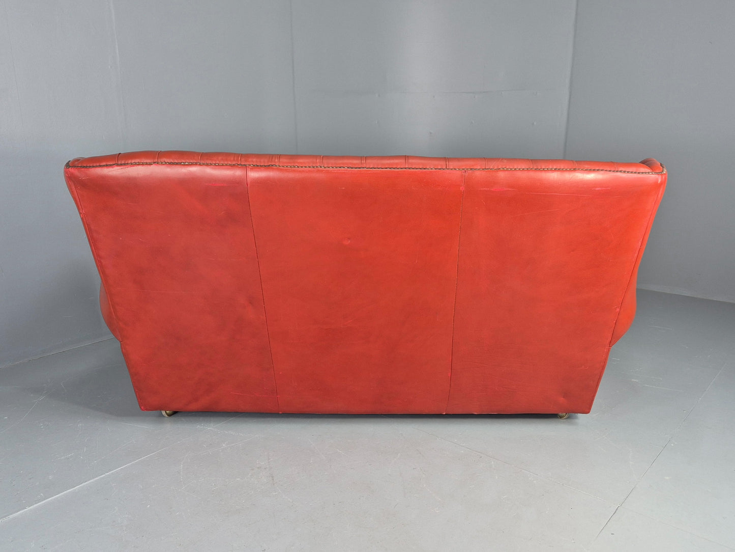 Vintage Highback Chesterfield 3 Seater Sofa 70s Danish Retro Red Leather EB12374