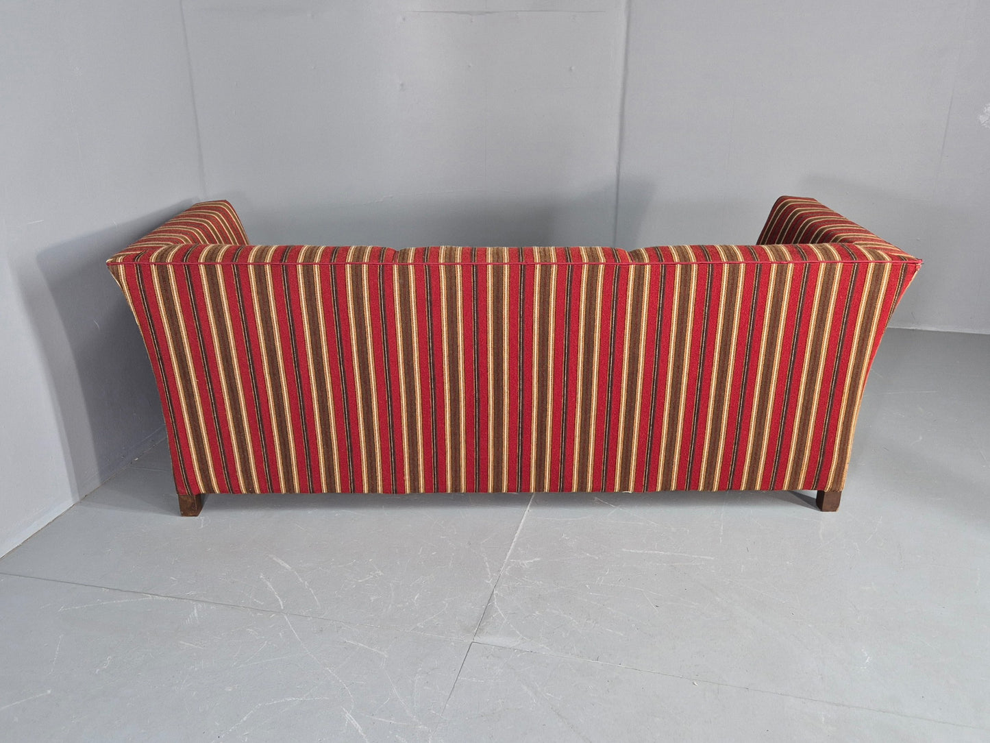 Vintage Art Deco Danish 3 Seater Sofa Red Wool Stripe Upholstery 1940s  EB12701