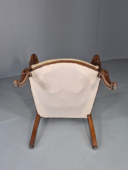 Antique Mahogany Arm Chair Louis Phillipe Style Floral Damask EB12857