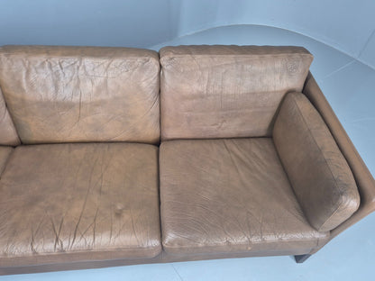 Vintage Thams 3 seater Sofa 1970s Denmark Leather Upholstery Retro MCM EB12446