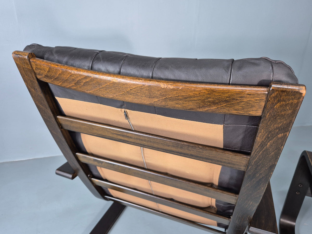 2 Vintage Leather Lounge Chairs 1970s Danish Bentwood MCM Retro  EB13080