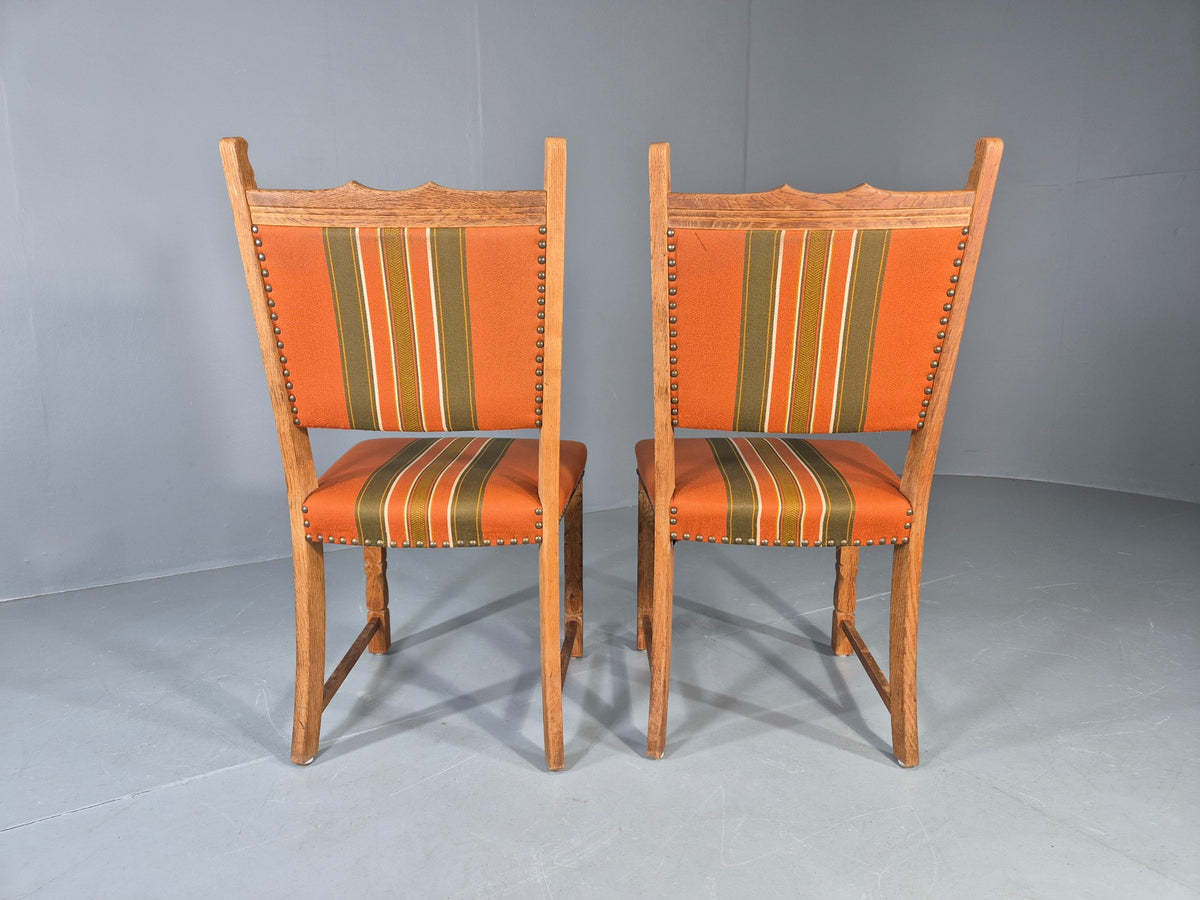 2 Vintage Dining Chairs 1970s Danish Kjaernulf Style Orange Wool Striped EB13075