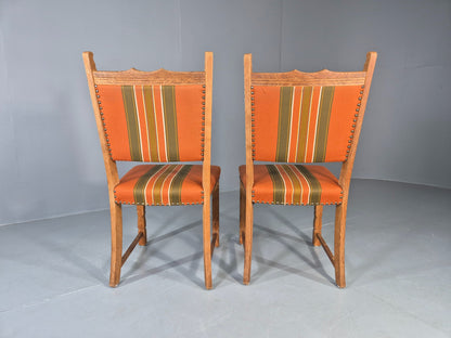 2 Vintage Dining Chairs 1970s Danish Kjaernulf Style Orange Wool Striped EB13075