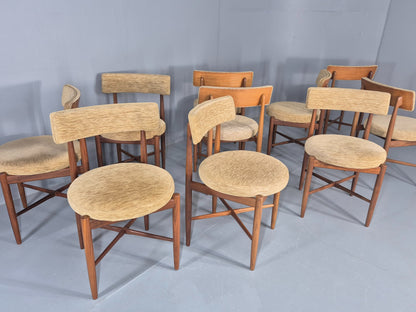 10 Vintage G Plan Dining Chairs Circle Seat Model Teak Frames Chenille EB12027