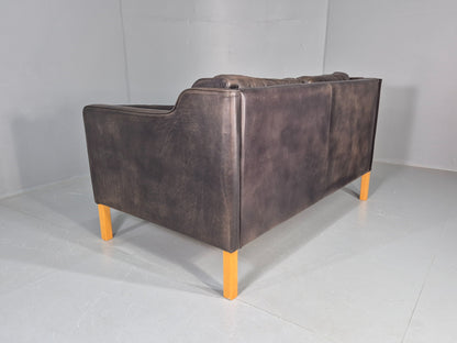 Vintage 2 Seater Sofa Mid Century Danish Leather Retro 1980s EB12227