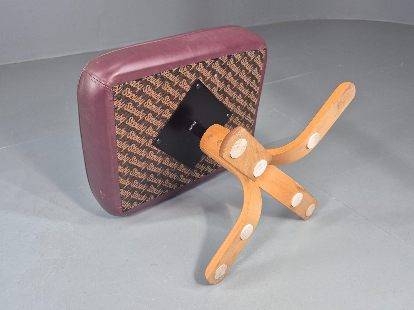 Vintage Stouby Swivel Footstool 1980s Burgundy Leather Bentwood Base EB12051