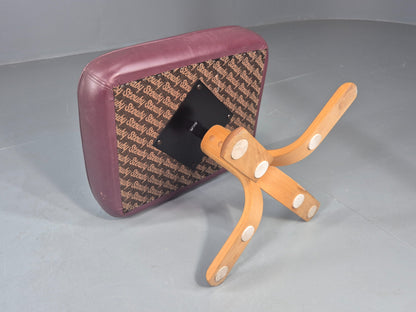 Vintage Stouby Swivel Footstool 1980s Burgundy Leather Bentwood Base EB12051