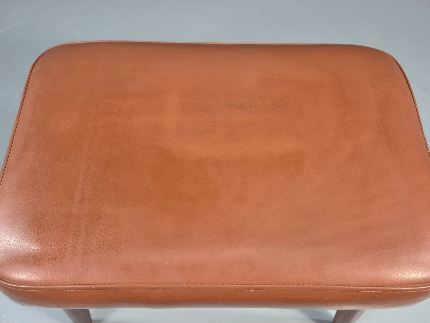 Vintage Danish Mid Century Footstool Teak Legs Brown Vinyl  1960s Retro EB12023