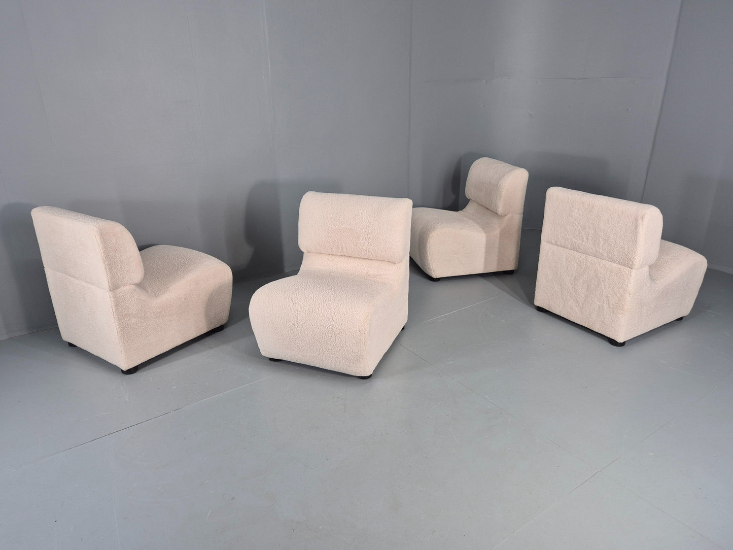 4 Vintage Modular 1970s Seats Reupholstered in white Boucle MCM Retro  EB12560