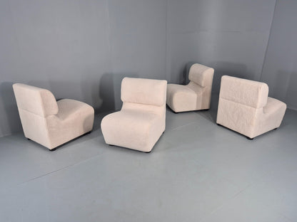 4 Vintage Modular 1970s Seats Reupholstered in white Boucle MCM Retro  EB12560