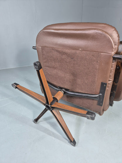Vintage Danish Leather Swivel Based Lounge Chair 80s Retro Mid Century EB13086